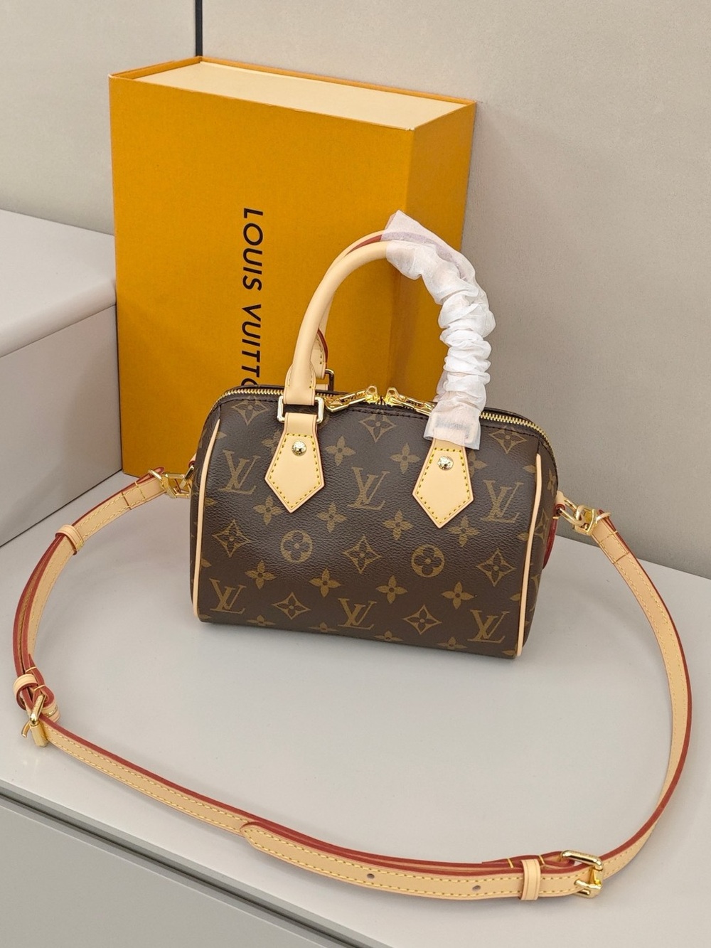 Louis Vuitton Monogram Mini Speedy in Brown with Natural Vachetta Trim